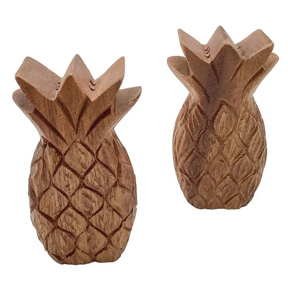 Vintage Salt & Pepper Shakers: PINEAPPLES Hand-Carved Wooden Collectible Set - Picture 1 of 6
